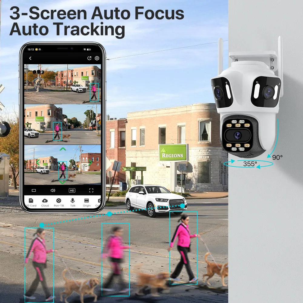 Three Lens PTZ IP Camera Outdoor 6K HD Three Screen WiFi Security Camera Auto Tracking 4K Dual Len Wirelss CCTV Camera iCsee-EXPROTAS