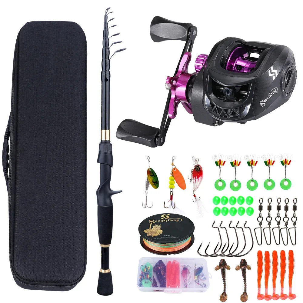 1.8-2.4m Telescopic Rod Reel Set Sougayilang 7.2:1 Freshwater Fishing Kit