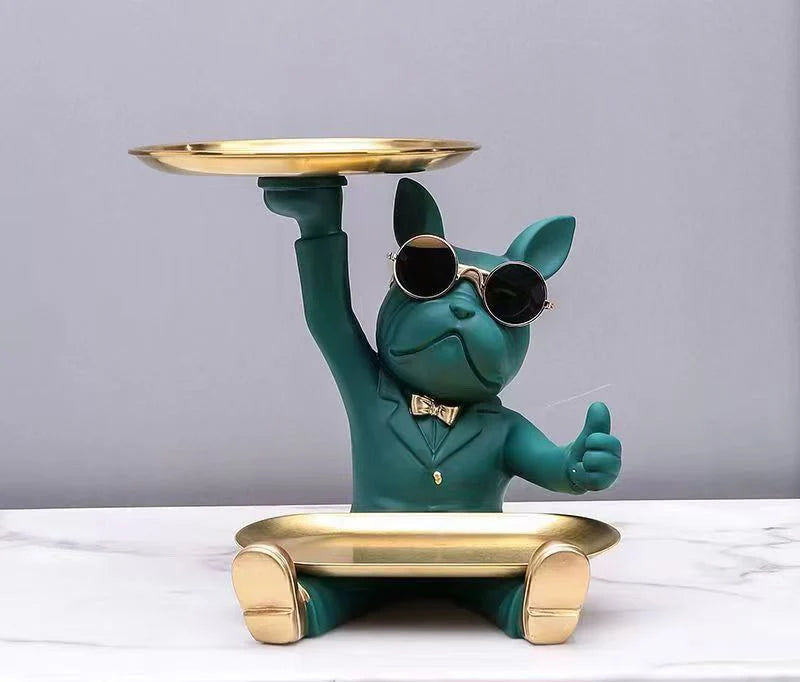 Resin French Bulldog Tray Statue Cool Dog Storage Bowl Home Office Desk Decor