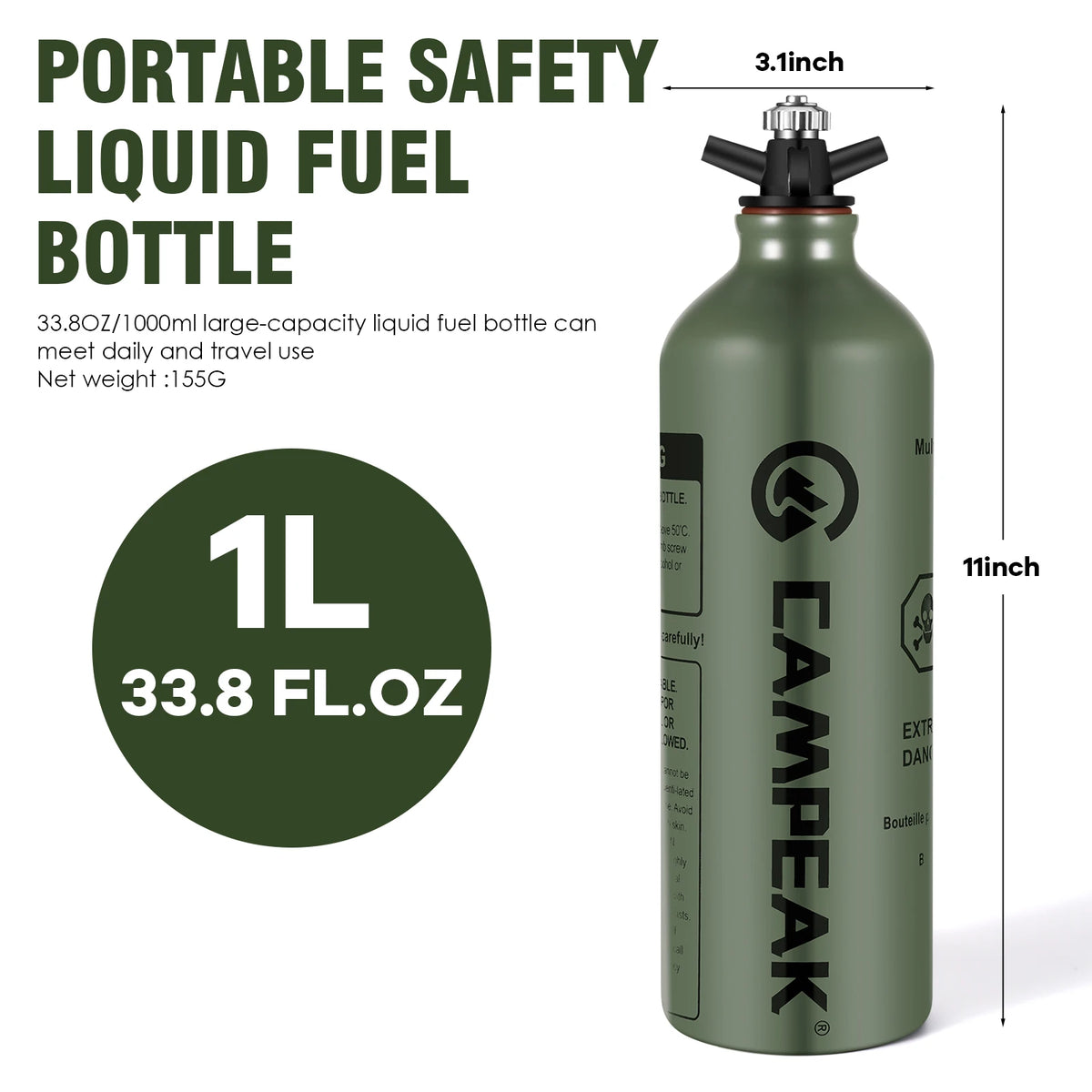 Safety Valve Liquid Fuel Bottle 1L Outdoor Camping Water Bucket Campeak