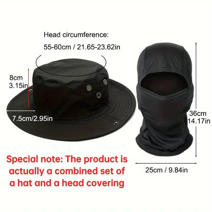 Wide Brim Boonie Hat with Balaclava Mask for Outdoor Fishing Hiking