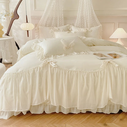 3pcs Ruffle Duvet Cover Bedding Set with Pillowcases for Bedroom