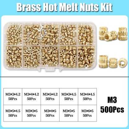 M2–M8 Brass Heat Insert Nut Set for 3D Print Hot Melt Threaded Embed
