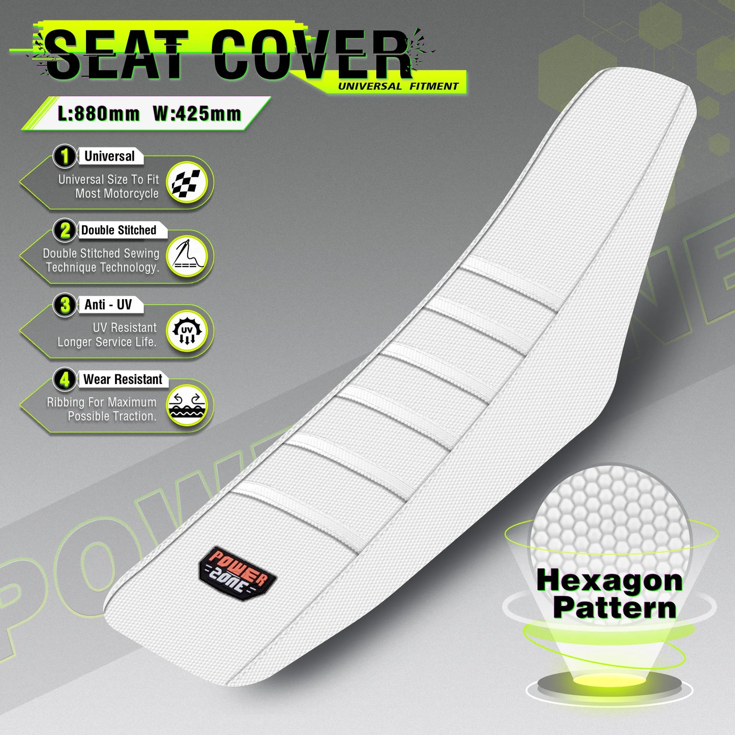 Powerzone White Seat Cover Soft Waterproof Non-slip Ribbed Motorcycle Seat Cover For SXF EXC KXF CRF YZF WR TC TE - EXPROTAS