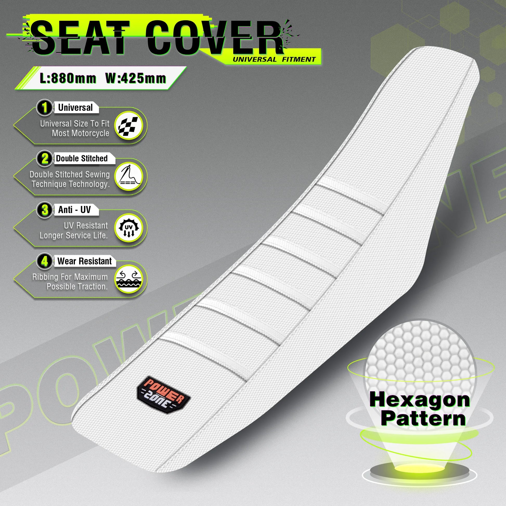Powerzone White Seat Cover Soft Waterproof Non-slip Ribbed Motorcycle Seat Cover For SXF EXC KXF CRF YZF WR TC TE - EXPROTAS