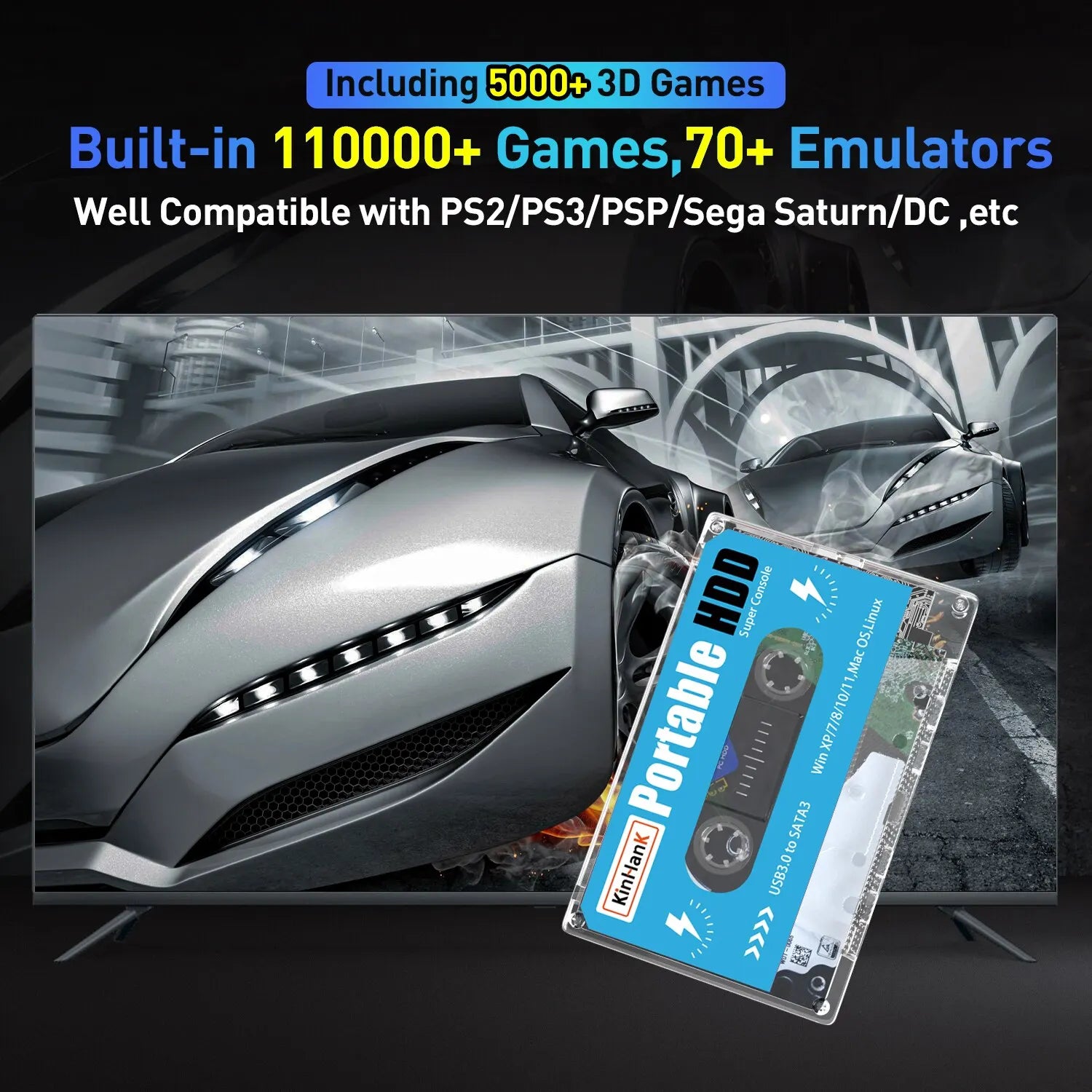 KINHANK Super Console 500G Gaming HDD 100000 Video Games 70 Emulators For DC/MAME/SS/NAOMI/PS2/PS1 Plug and Play Batocera OS-EXPROTAS
