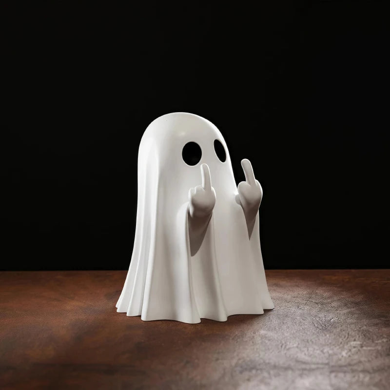 Cute Middle Finger Ghost Statue Small Halloween Decor for Home Centerpiece