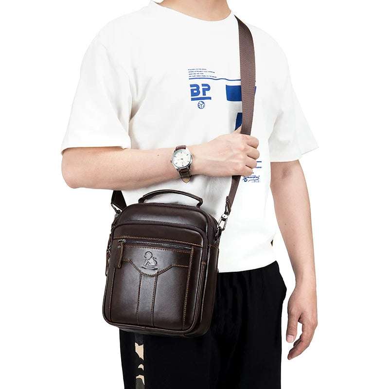 Men’s Crossbody Bag Retro Leather Shoulder Bag Fashion Top Layer Cowhide Satchel