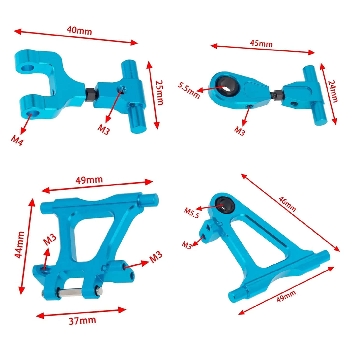 RC Car Upgrade Parts for Tamiya TT02 Metal Front Rear Steering Swing Arms