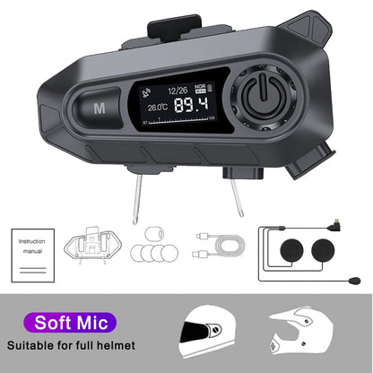 BT5.3 Motorcycle Helmet Bluetooth Headset FM Radio LED Display Waterproof