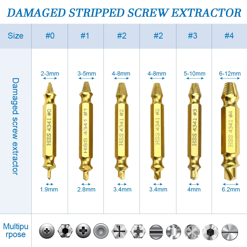 6pcs Screw Extractor Drill Damaged Bolt Remover Easy Out Bits Set