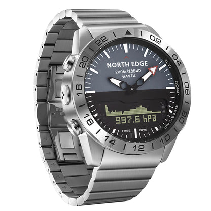 Men Dive Sports Digital watch Mens Watches Military Army Luxury Full Steel Business Waterproof 200m Altimeter Compass NORTH EDGE-EXPROTAS