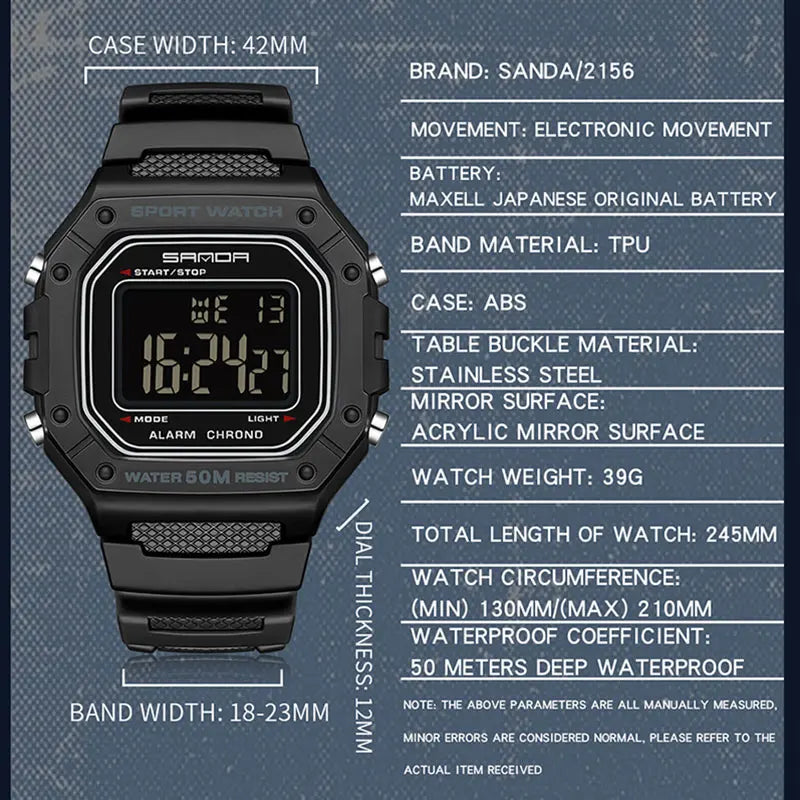 SANDA 2156 Fashion Mens Watch Military Water Resistant Sport Watches Army Big Dial Led Digital Wristwatches Stopwatches For Male-EXPROTAS