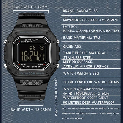 SANDA 2156 Fashion Mens Watch Military Water Resistant Sport Watches Army Big Dial Led Digital Wristwatches Stopwatches For Male-EXPROTAS