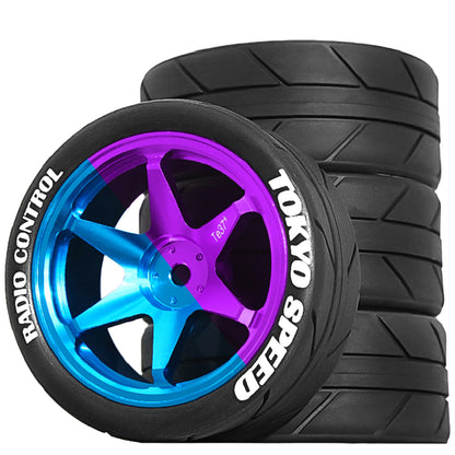 RED SPIDER 65mm Wheel Tires 12mm Hex Blue Rim for 1/10 1/12 1/14 RC Car