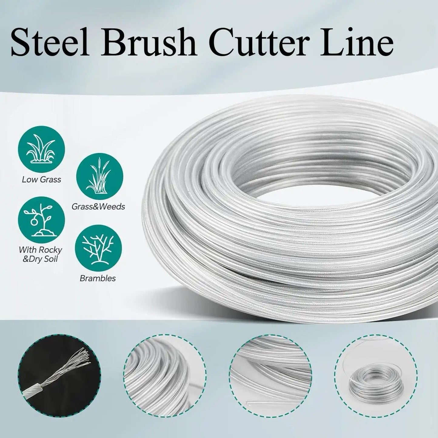 Grass Cutting Rope 15M Steel Wire Trimmer Line Nylon Garden Strimmer