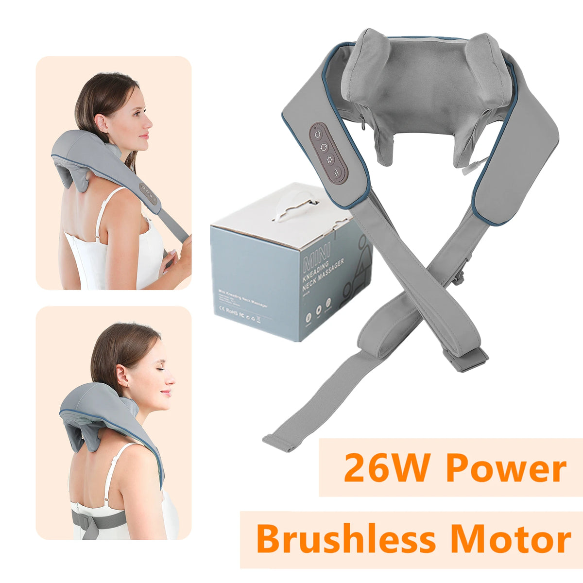Shoulder Massager Wireless 26W Kneading Neck and Back Heat Shawl Wrap