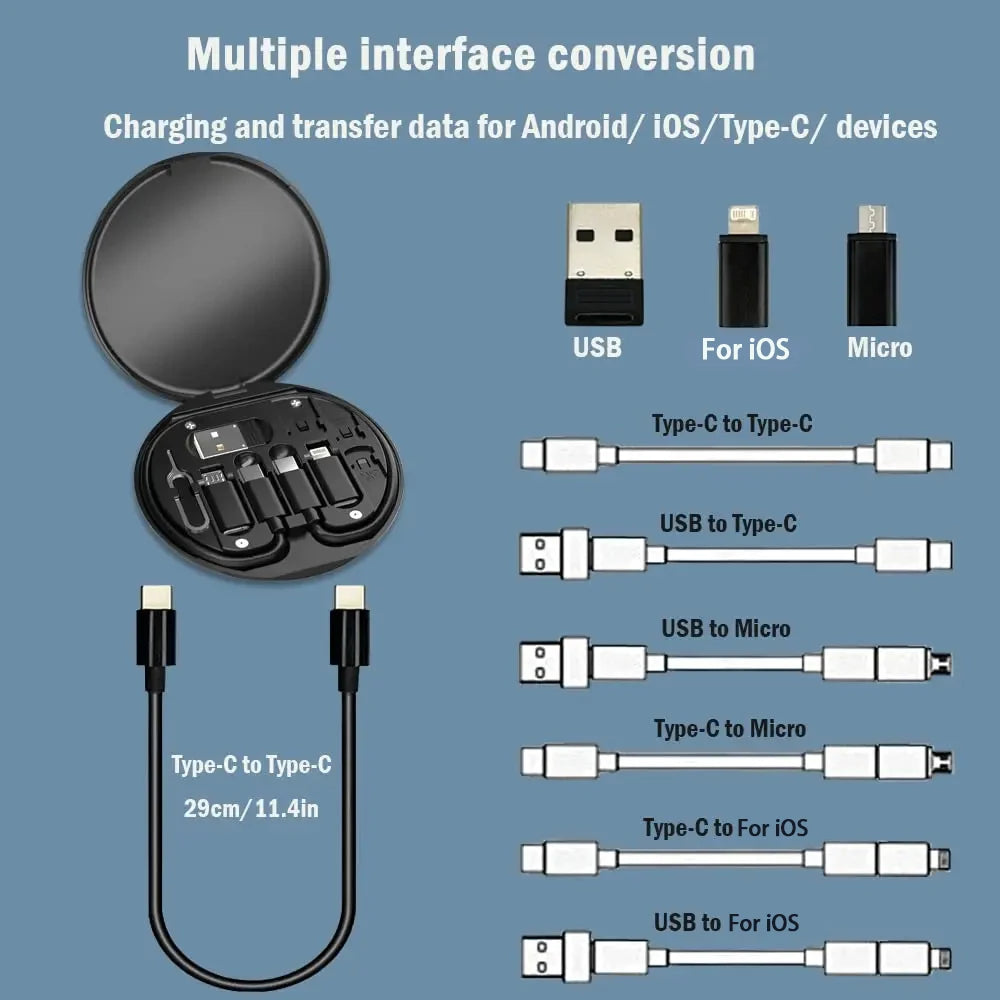 PD 60W USB Type-C Data Cable Set Fast Charging Charger Storage Box Travel Adapter