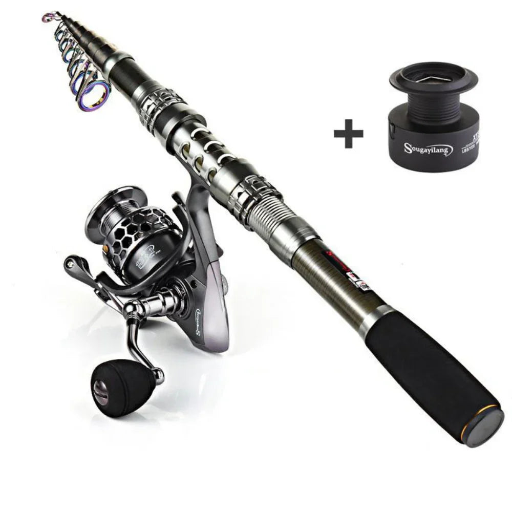 Sougayilang 1.8-3.3m Carbon Fiber Spinning Rod & 13+1BB Reel Combo Telescopic Kit