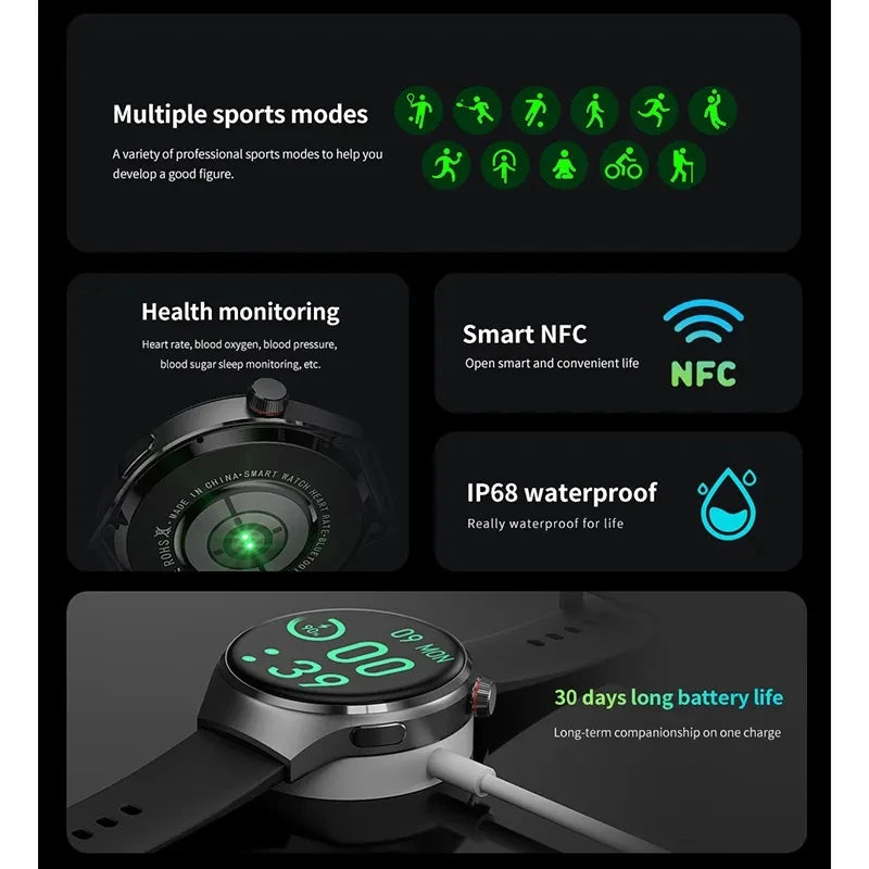 For Huawei GT4 PRO Smart Watch Men Watch 4 Pro AMOLED HD Screen Bluetooth Call GPS NFC Heart rate waterproof SmartWatch 2024 New-EXPROTAS