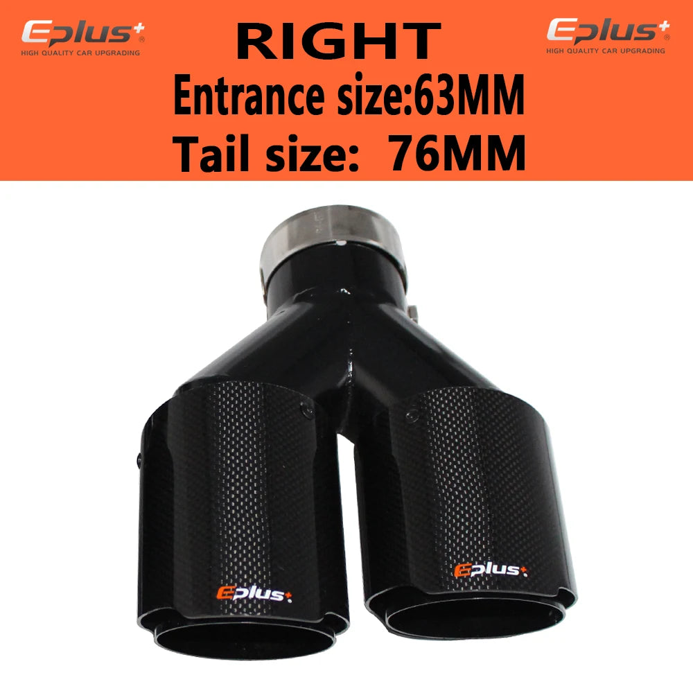 EPLUS Car Carbon Fiber Glossy Muffler Tip Y Shape Double Exit Exhaust Pipe Mufflers Nozzle Decoration Universal Stainless Black-EXPROTAS
