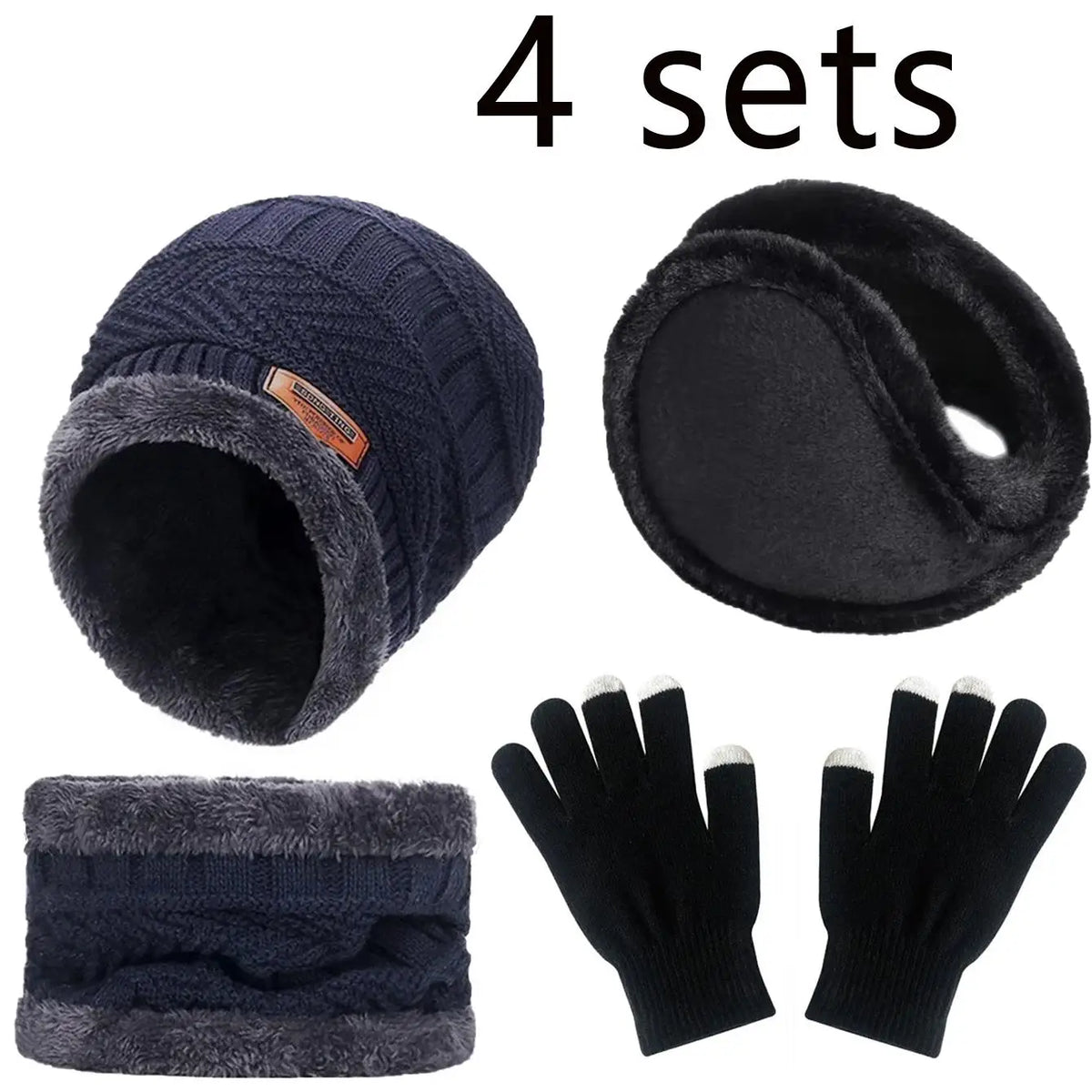 Men Women Beanie Winter Hat Scarf Gloves Thick Warm Knit Cap Set