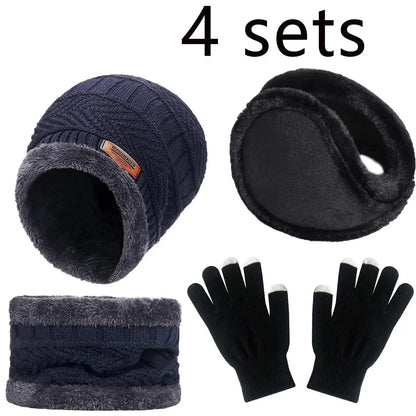 Men Women Beanie Winter Hat Scarf Gloves Thick Warm Knit Cap Set