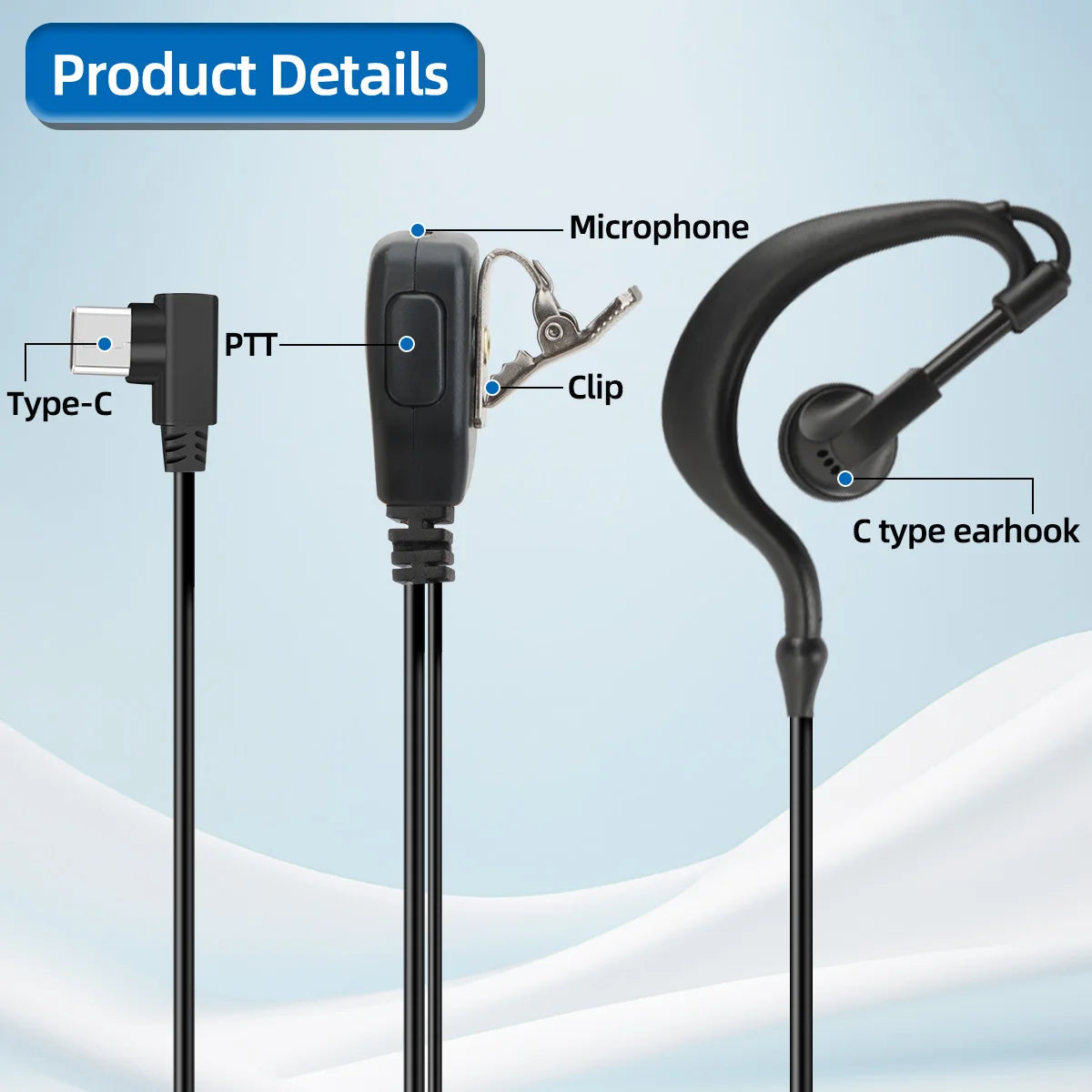 ABBREE Walkie Talkie Headset 4G PTT MIC Type-C for GP-268 GP-298 Zello