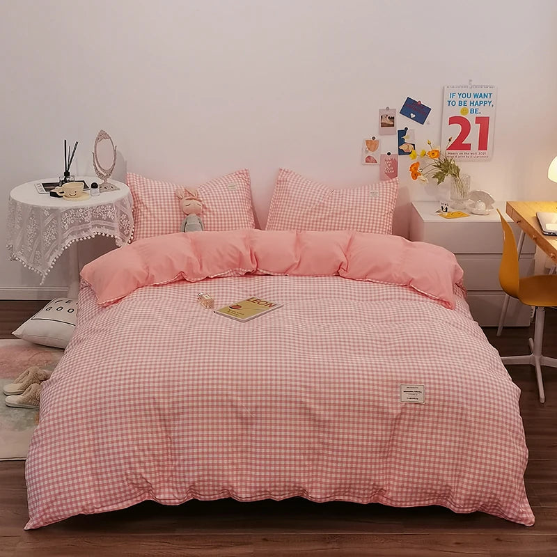 Cotton Duvet Cover 100% Cotton Bedding Set with Plaid Stripe 1 Duvet 2