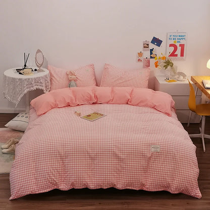 Cotton Duvet Cover 100% Cotton Bedding Set with Plaid Stripe 1 Duvet 2