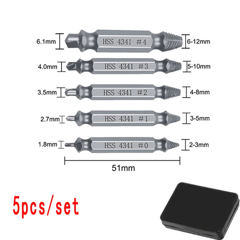 5Pcs Screw Extractor Drill Bit Set Damaged Broken Bolt Remover Easy Out