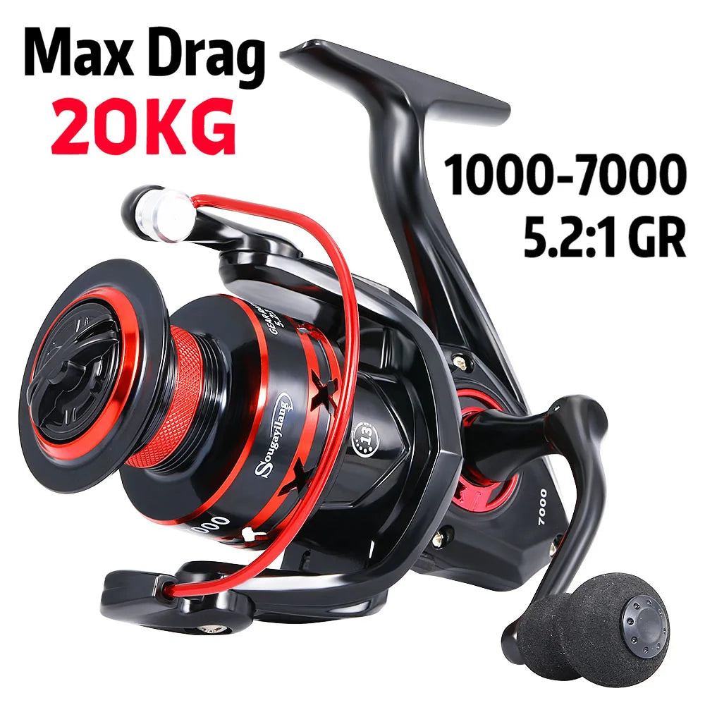 Sougayilang 1000-7000 Spinning Reel, Aluminum Spool, 10kg Max Drag, EVA Handle for Bass Freshwater Pesca