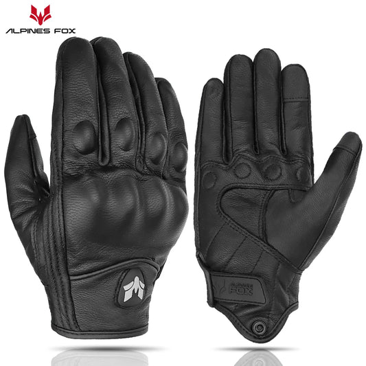 Vintage Leather Motorcycle Gloves Retro Protective Touchscreen Perforated Unisex
