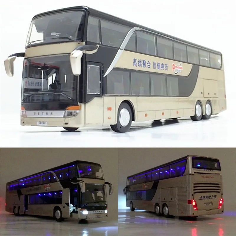 Toy Sound Light Double Decker Bus Kids Die Cast Pull Back Red Car