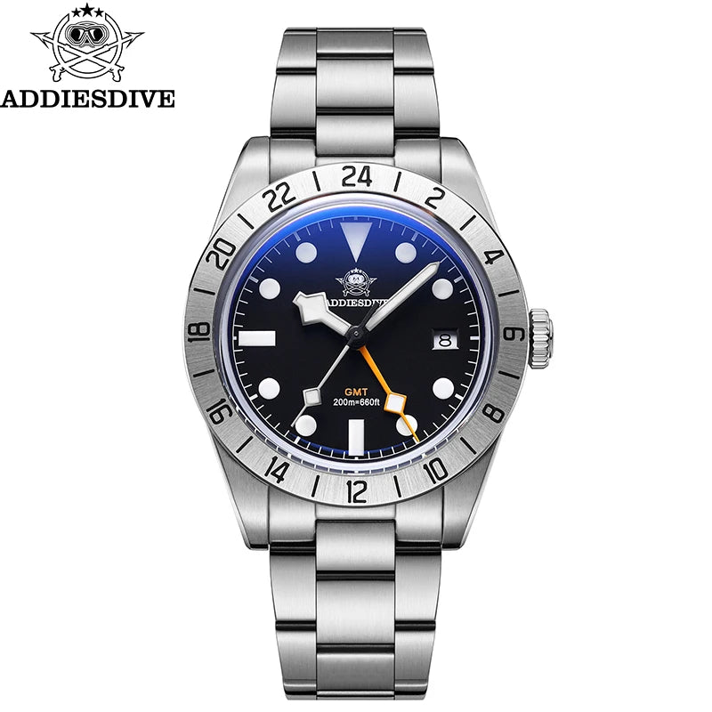 Addiesdive 39mm Bubble Mirror GMT Quartz Watch 20Bar Waterproof for Men
