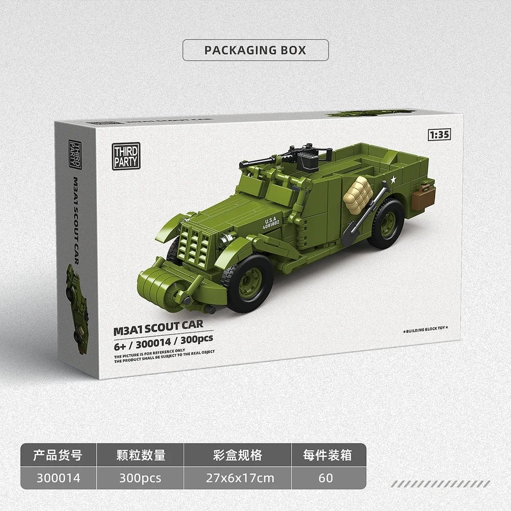 WW2 M3A1 Scout Car Building Blocks Military Model Brick Educational Toy Gift