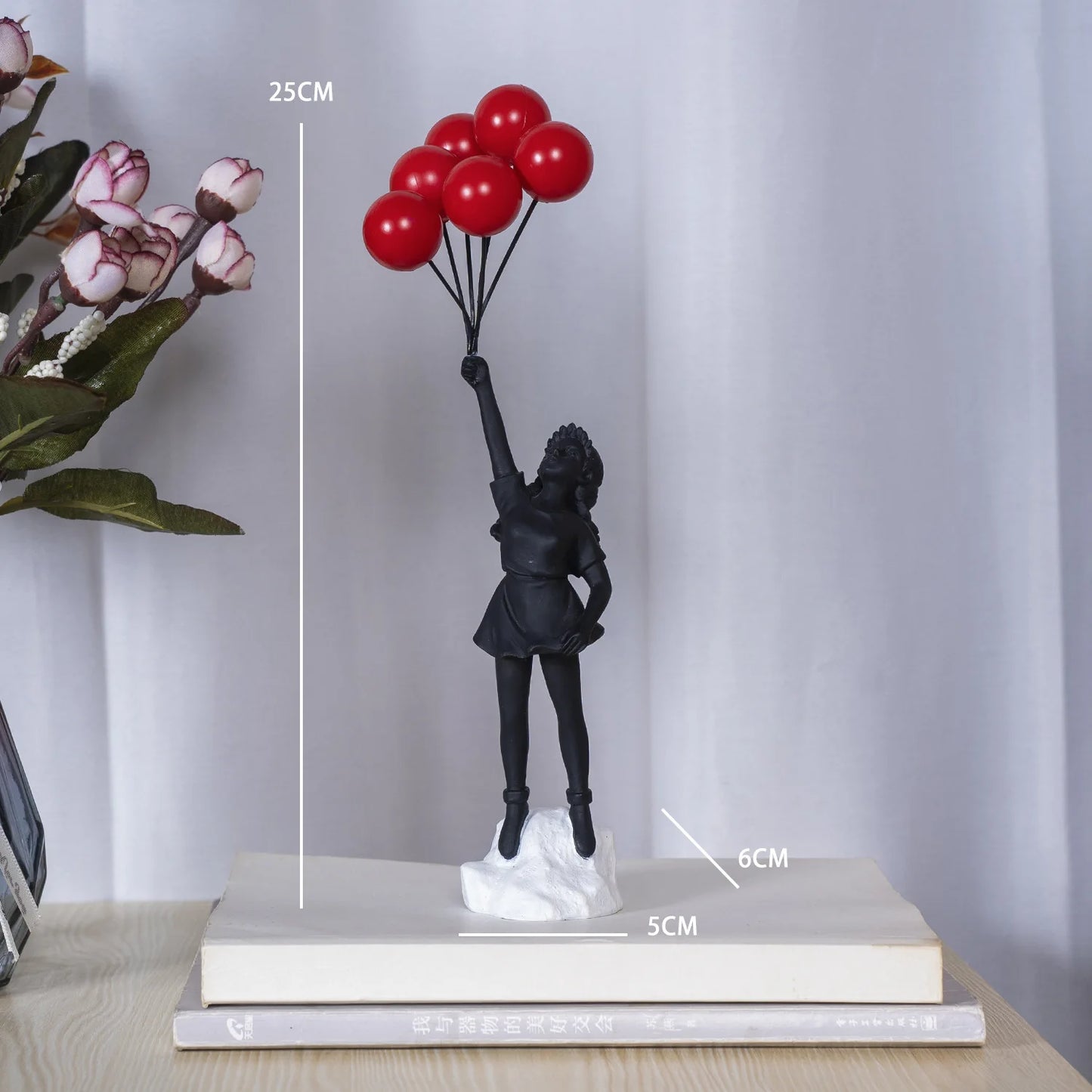 Resin Balloon Girl Figurine Sculpture Modern Abstract Home Office Desk Decor