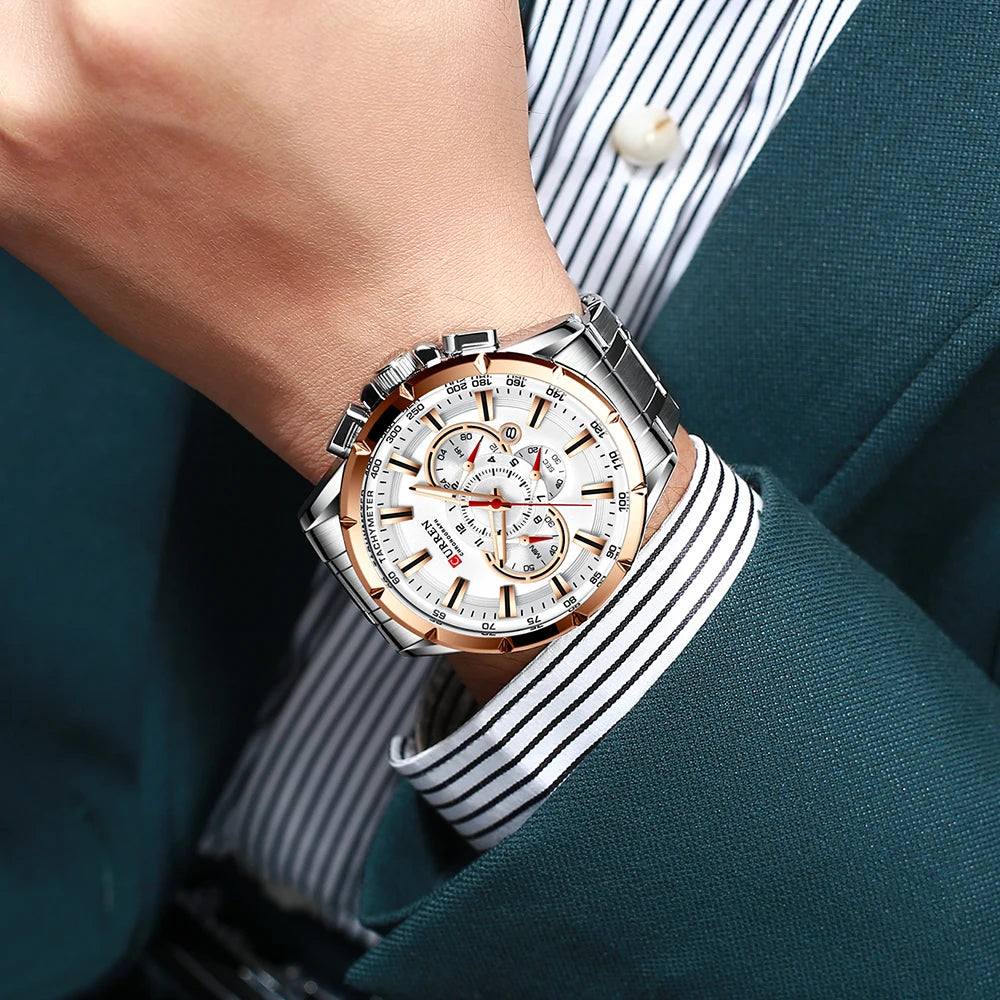 Stainless Steel Curren Mens Quartz Watch Luminous Waterproof Big Dial