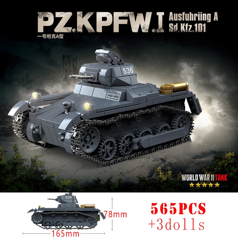 WW2 German Panzer I Tank Building Blocks Military Armoured Brick Toy Set