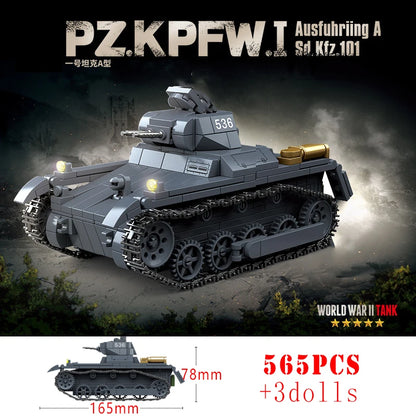 WW2 German Panzer I Tank Building Blocks Military Armoured Brick Toy Set