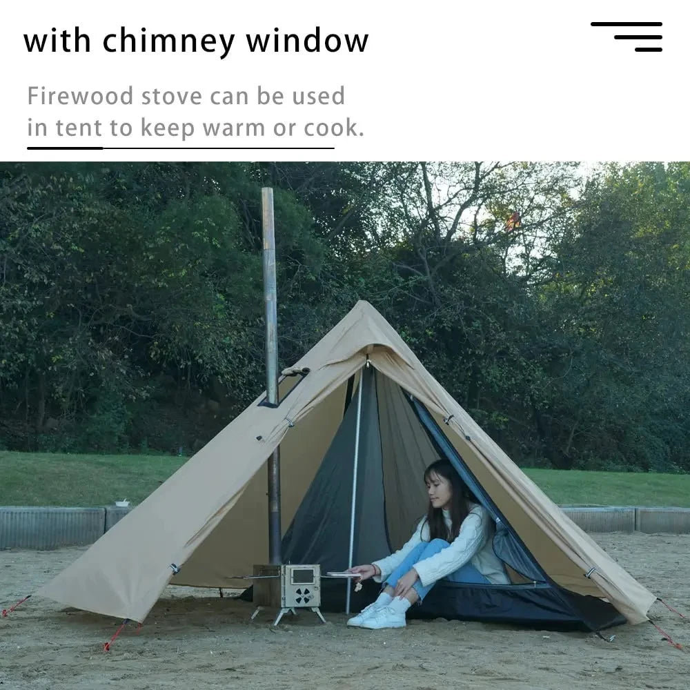 Camping Hot Tent with Chimney Window Outdoor Ultralight Tipi Teepee Tent Pyramid Double Layer Bushcraft 1 Person Tents Hot Tent-EXPROTAS