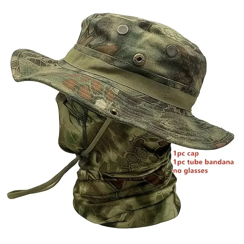 Wide Brim Boonie Hat with Balaclava Mask for Outdoor Fishing Hiking