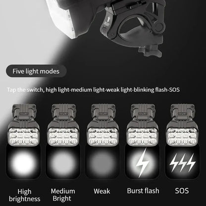 12 LED Bicycle Front Light Rechargeable Bike Horn MTB Safety Lamp Night Riding