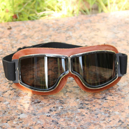 Vintage Motorcycle Leather Goggles Folding Cruiser Motocross Riding Safety Glasses