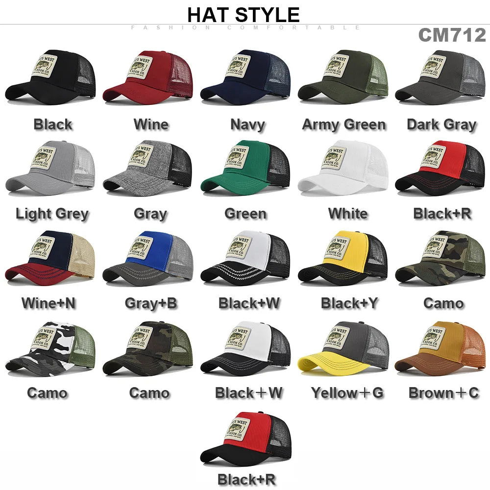 Mesh Fishing Cap Snapback Trucker Hat Breathable Unisex Outdoor