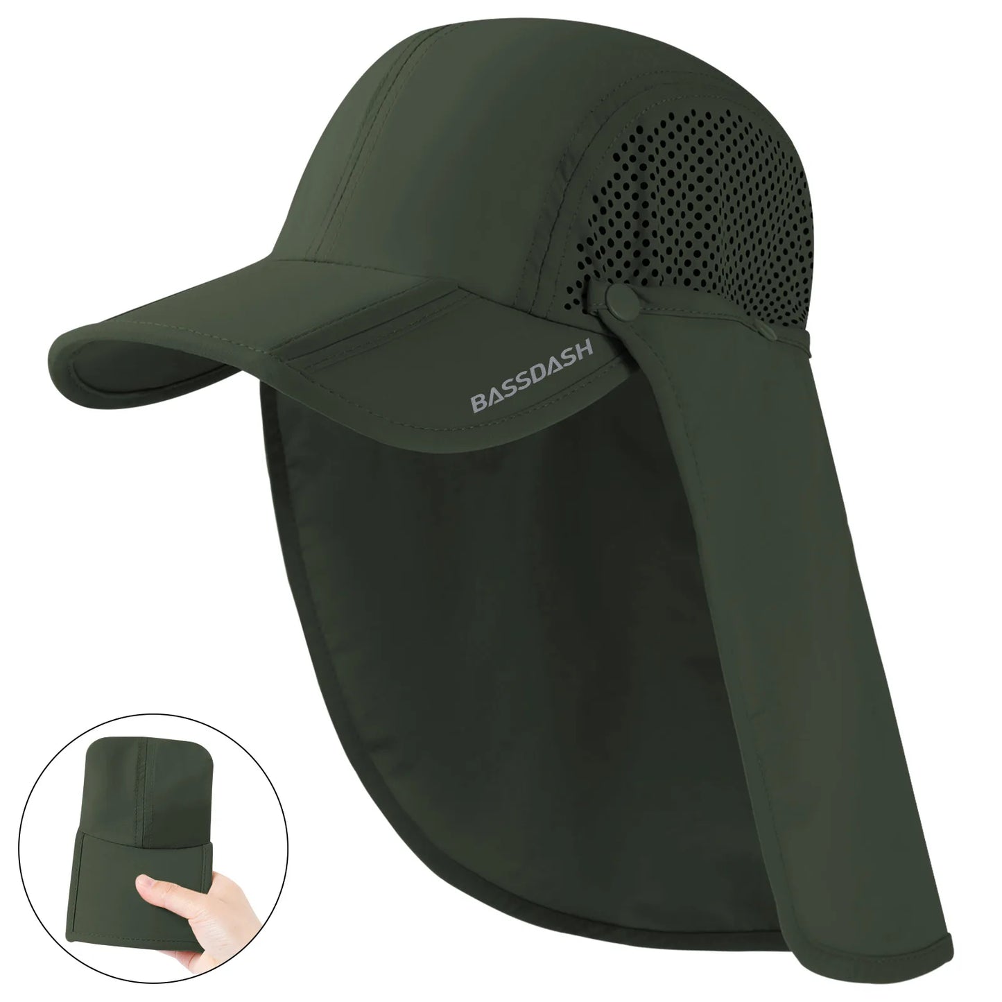 BASSDASH UPF 50+ Fishing Hat Foldable Cap with Removable Neck Flap