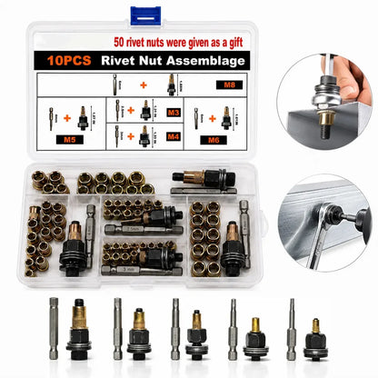 60PCS Carbon Steel Rivnut Manual Riveter Set for M3 M4 M5 M6 M8