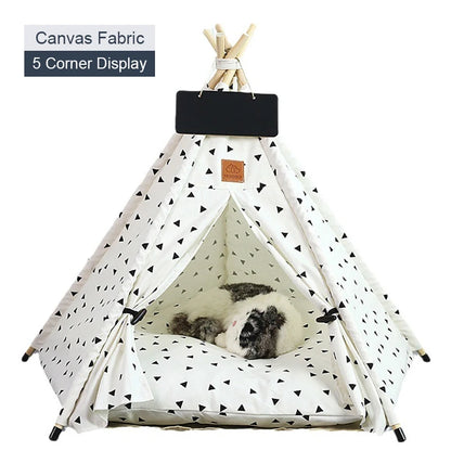 Pet Teepee Tent | Portable Indoor Dog Cat Bed with Cushion and Blackboard