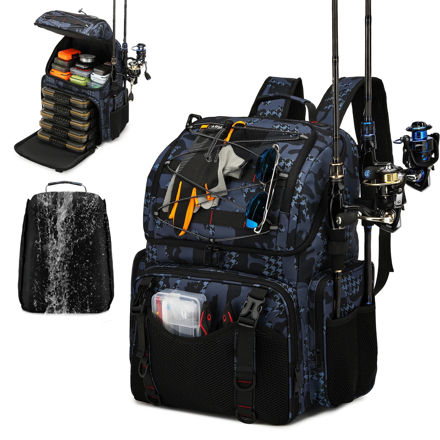Fishing Tackle Bag 45L Backpack with Cooler & Rod Holders Waterproof Gear