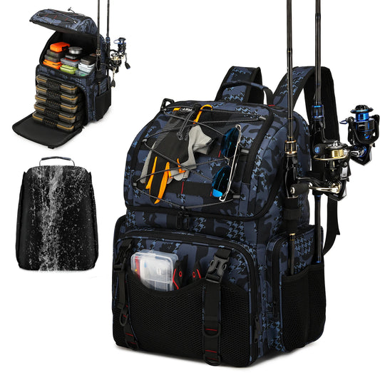 Fishing Tackle Bag 45L Backpack with Cooler & Rod Holders Waterproof Gear